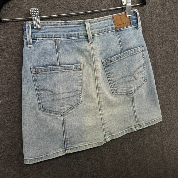 American Eagle Skirt Womens 0 Hi-Rise A Line Denim Jean Button Front Coastal Min - Picture 9 of 10